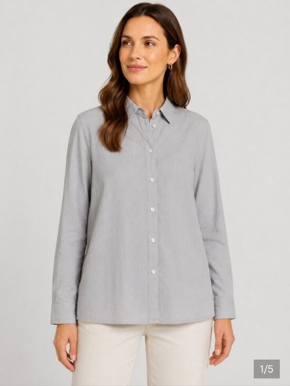 J. Jill Pure 100% Linen Button Front Shirt Light Gray Minimalist Blouse LP